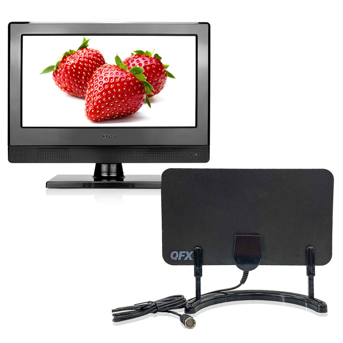 eXuby Small Flat Screen TV - Perfect For Kitchen, 13.3 inch LED, Watch HDTV Anywhere for RV, Office & More– Free HD Local Channels TV - Includes 35mi Range Flat Antenna