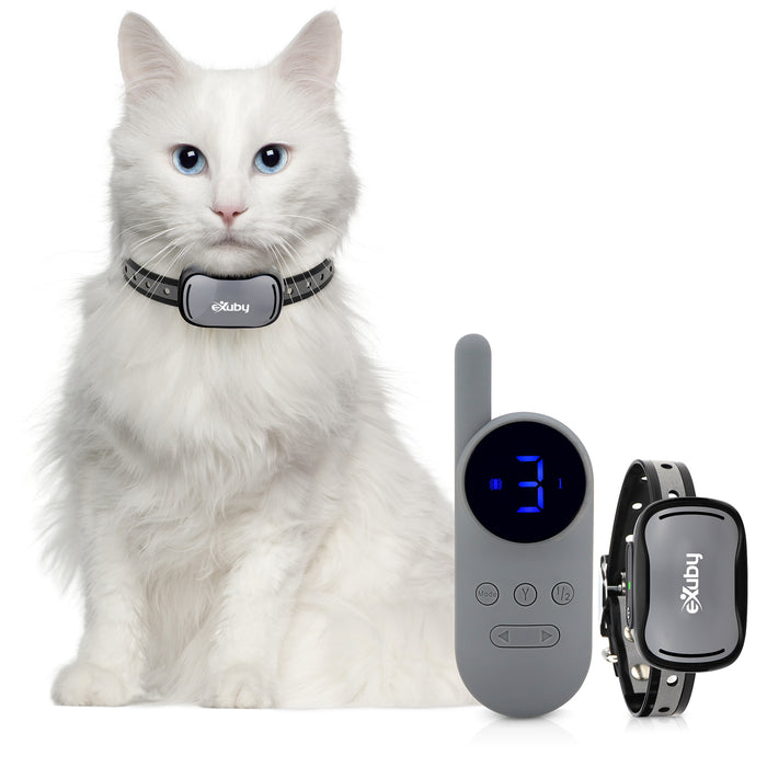 Small Cat Shock Collar w/Remote - Designed for Training Cats - Prevents Unwanted Meowing, Scratching & Roaming - Sound, Vibration & Shock Modes - 9 Intensity Levels - Water-Resistant (Gray/White)