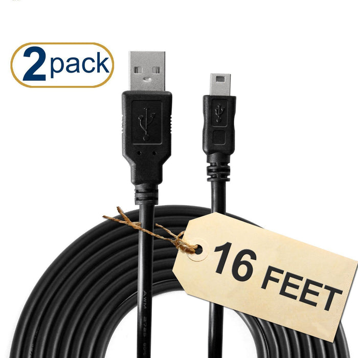 eXuby PS3 Controller Charger Cable (2-Pack) 16 Feet Long - 60% Thicker Charges at Super Speeds - USB to Mini USB - PS3 Charger Cable - PS3 Charging Cable – PS3 Controller Cable - PS3 USB Charger