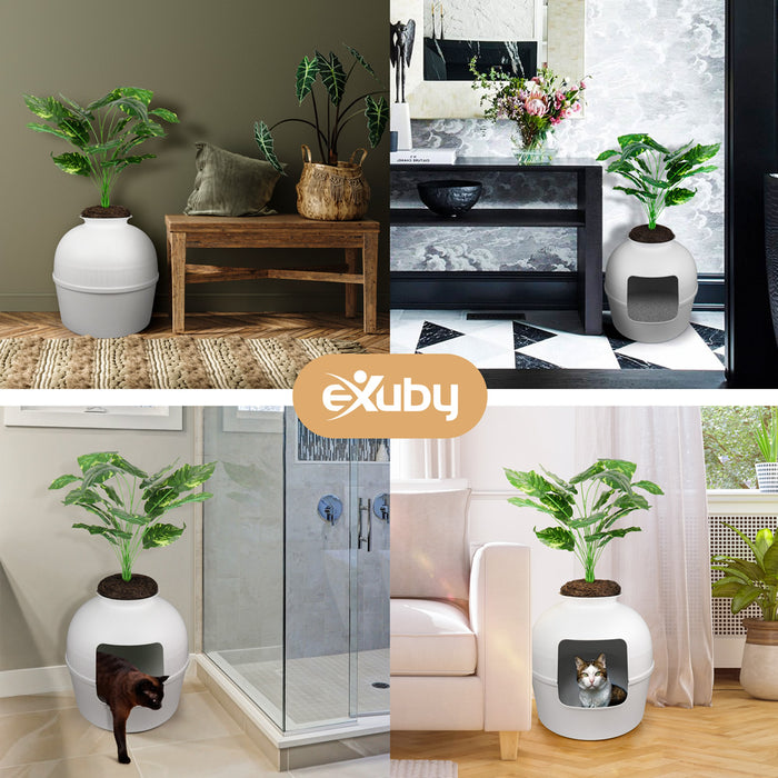 eXuby 2X Hidden Litter Box for Cats - The Only White Planter Furniture Litter Box on The Market - Easy to Assemble & Clean - Black Charcoal Filter Eliminates Odor - Guests Will Never Know What it is!