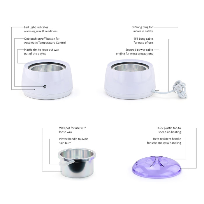 eXuby Wax Warmer Kit for Hair Removal – Includes: 1 Pound Honey Hard Wax, 50 Wax Strips, 10 Wax Sticks, 10 Wax Remover Wipes - Automatic Temperature Control(ATC) -Hard Wax Is Better Than Wax Beans