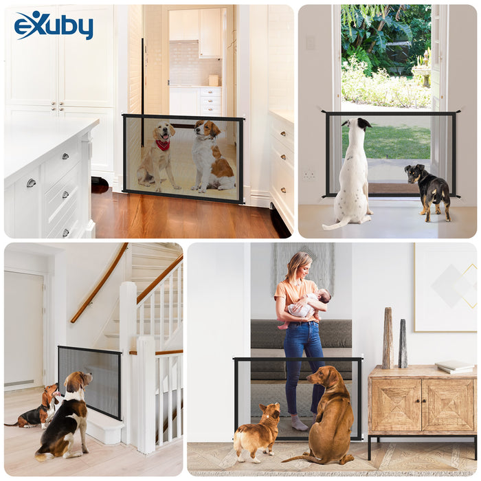 eXuby 2-Pack Dog Gate for Stairs & Doors w/ 3M Command Hooks - Built with Extra Strong Materials - Easy to Install & Remove - Easy to Collapse - No Drilling Required - 4 Rods for Max Customization