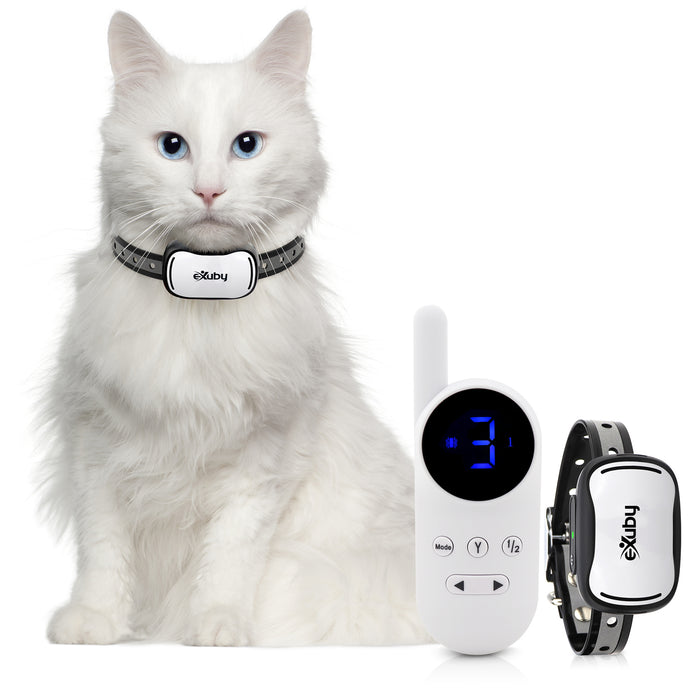 Small Cat Shock Collar w/Remote - Designed for Training Cats - Prevents Unwanted Meowing, Scratching & Roaming - Sound, Vibration & Shock Modes - 9 Intensity Levels - Water-Resistant (White/Black)