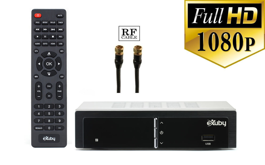 eXuby Digital TV Converter Box 1668+RF/Coaxial Cable - Get Rid of Cable Bills - View and Record Local HD Digital Channels for Free - Instant or Scheduled Recording, 1080P HDTV, Electronic Program Guide