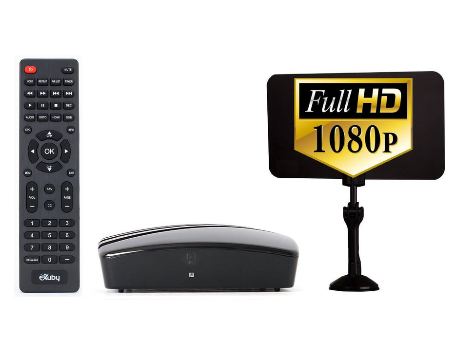 eXuby Digital TV Converter Box 1102+Antenna - Get Rid of Cable Bills - View and Record Local HD Digital Channels for Free - Instant or Scheduled Recording, 1080P HDTV, Electronic Program Guide