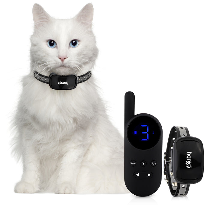 Small Cat Shock Collar w/Remote - Designed for Training Cats - Prevents Unwanted Meowing, Scratching & Roaming - Sound, Vibration & Shock Modes - 9 Intensity Levels - Water-Resistant (Black/White)