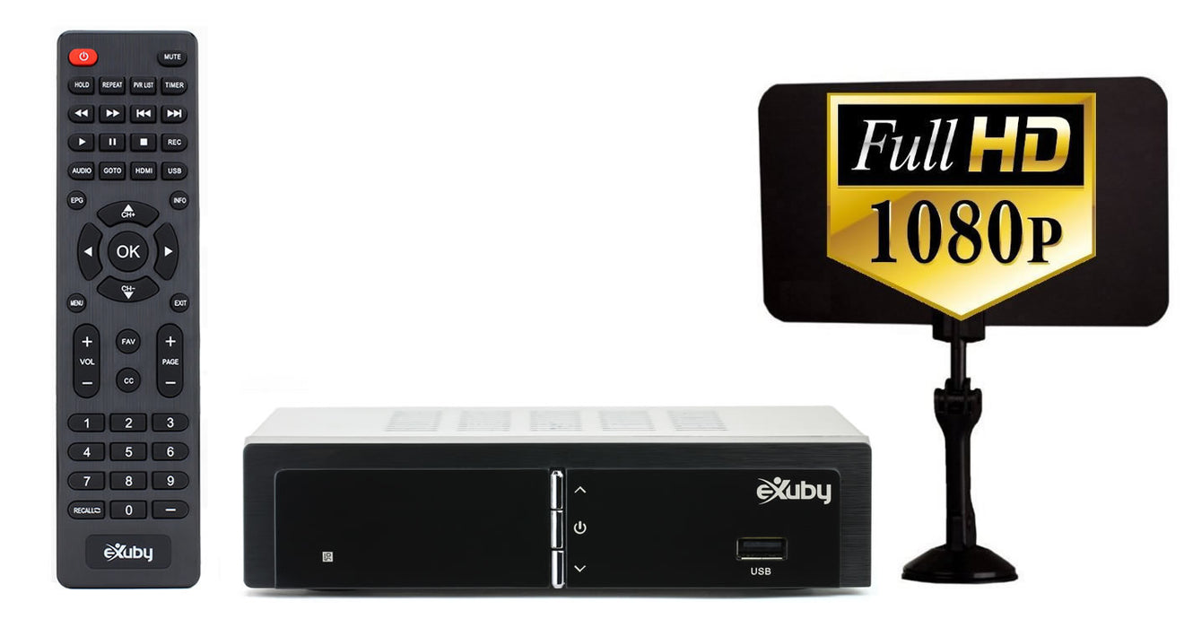 eXuby Digital TV Converter Box 1668+Antenna- Get Rid of Cable Bills - View and Record Local HD Digital Channels for Free - Instant or Scheduled Recording, 1080P HDTV, Electronic Program Guide