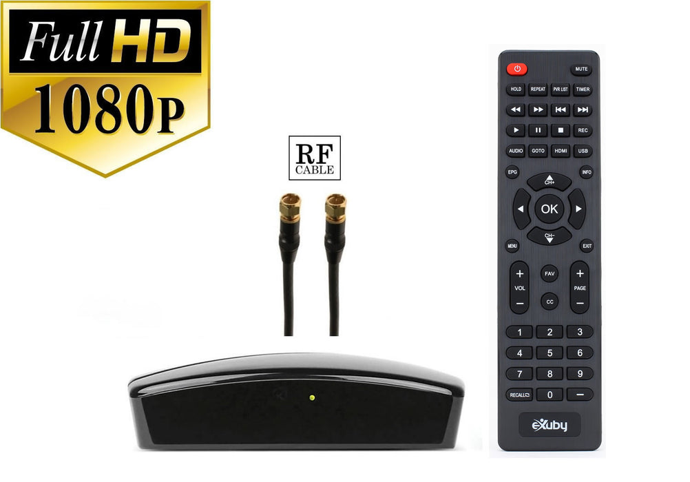 eXuby Digital TV Converter Box 1102+RF/Coaxial Cable - Get Rid of Cable Bills - View and Record Local HD Digital Channels for Free - Instant or Scheduled Recording, 1080P HDTV, Electronic Program Guide
