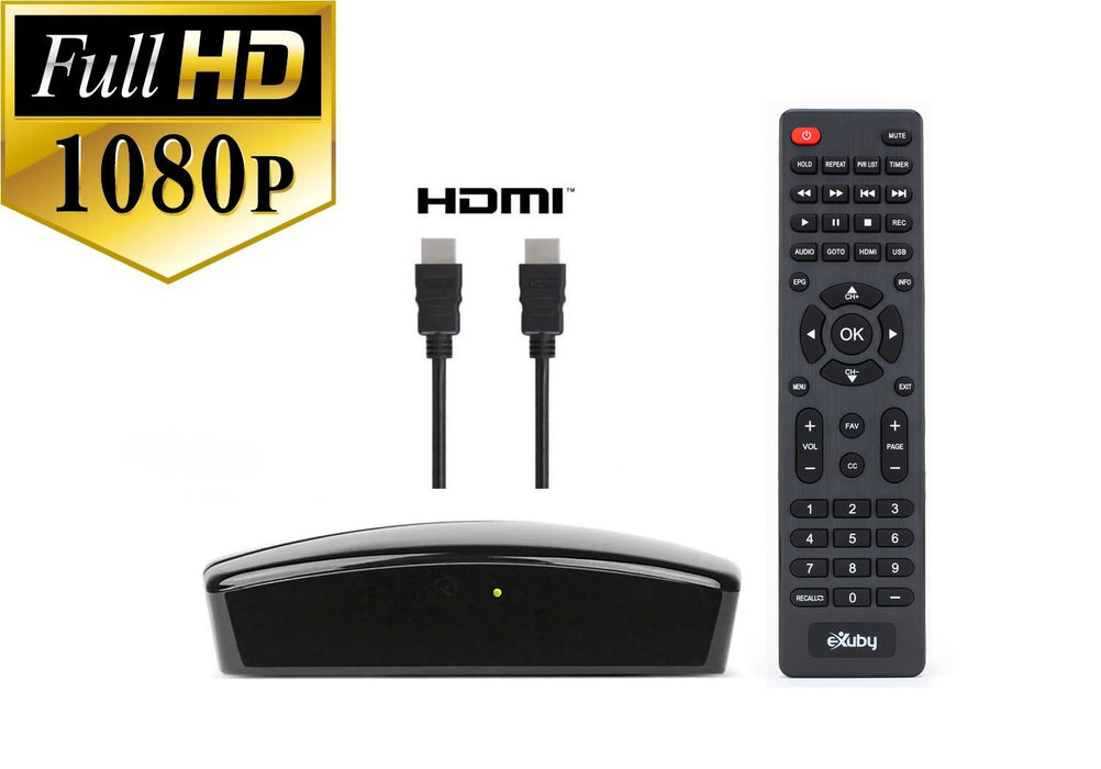 eXuby Digital TV Converter Box 1102+HDMI Cable - Get Rid of Cable Bills - View and Record Local HD Digital Channels for Free - Instant or Scheduled Recording, 1080P HDTV, Electronic Program Guide