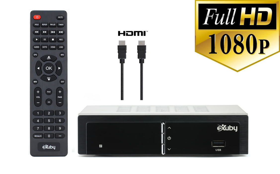 eXuby Digital TV Converter Box 1668+HDMI Cable - Get Rid of Cable Bills - View and Record Local HD Digital Channels for Free - Instant or Scheduled Recording, 1080P HDTV, Electronic Program Guide