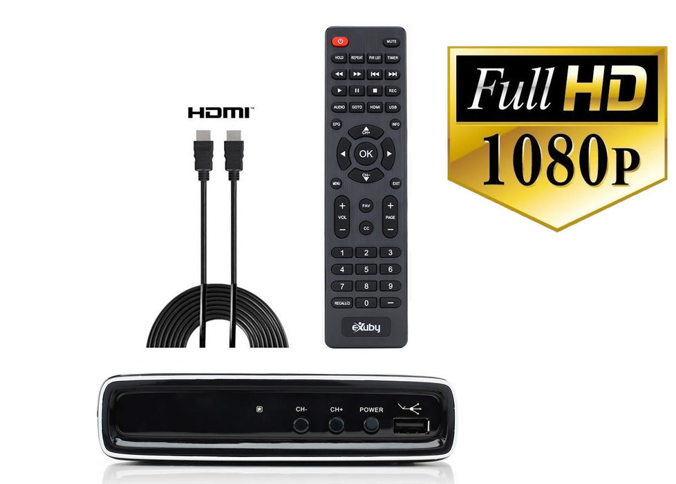 eXuby Digital TV Converter Box 1306+HDMI Cable - Get Rid of Cable Bills - View and Record Local HD Digital Channels for Free - Instant or Scheduled Recording, 1080P HDTV, Electronic Program Guide