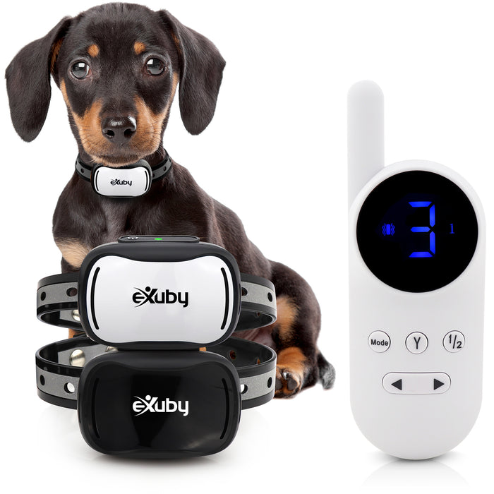 eXuby Tiny Dual Shock Collar - Smallest Collar on The Market - Sound, Vibration, Shock - 9 Intensity Levels - Pocket-Size Remote - Long Battery Life – Water-Resistant