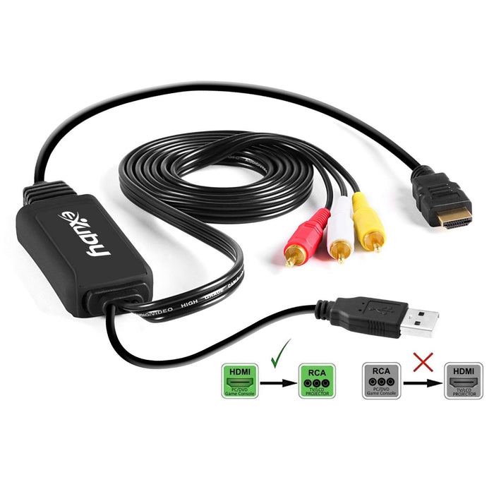 HDMI to RCA Cable Converts Digital HDMI Signal to Analog RCA/AV – Works w/TV/HDTV/Xbox 360/PC/DVD & More – All-in-One Converter Cable Saves You Money - HDMI to AV Converter