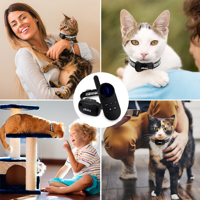 Small Cat Shock Collar w/Remote - Designed for Training Cats - Prevents Unwanted Meowing, Scratching & Roaming - Sound, Vibration & Shock Modes - 9 Intensity Levels - Water-Resistant (Black/White)