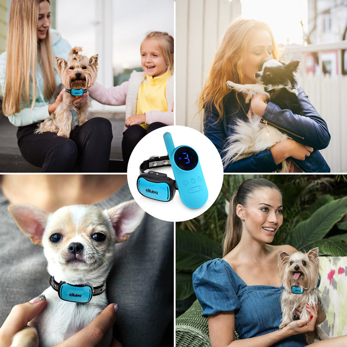 eXuby - Tiny Shock Collar for Small Dogs 5-15lbs - Smallest Collar on The Market - Sound, Vibration, Shock - 9 Intensity Levels - Pocket-Size Remote - Long Battery Life - Water-Resistant - Teal & Pink