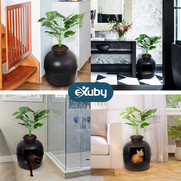eXuby Hidden Litter Box for Cats - The Only Black Planter Furniture Litter Box on the Market - Easy to Assemble & Clean - Black Charcoal Filter Eliminates Odor - Guests Will Never Know What it is!