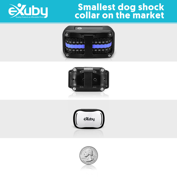 eXuby Tiny Dual Shock Collar - Smallest Collar on The Market - Sound, Vibration, Shock - 9 Intensity Levels - Pocket-Size Remote - Long Battery Life – Water-Resistant
