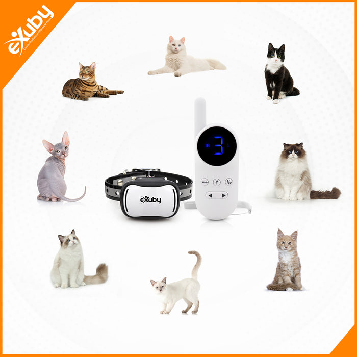 Small Cat Shock Collar w/Remote - Designed for Training Cats - Prevents Unwanted Meowing, Scratching & Roaming - Sound, Vibration & Shock Modes - 9 Intensity Levels - Water-Resistant (White/Black)