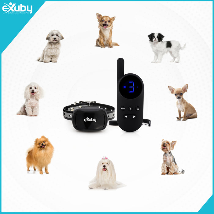 eXuby - Tiny Shock Collar for Small Dogs 5-15lbs - Smallest Collar on The Market - Sound, Vibration, Shock - 9 Intensity Levels - Pocket-Size Remote - Long Battery Life - Water-Resistant - Black & White