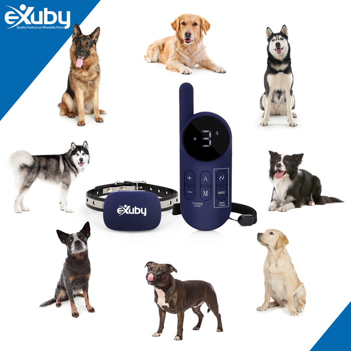 eXuby 2in1 Dog Shock Collar Plus Automatic Bark Collar - Stop Dog's Barking Automatically & Manually with Remote Up to 900 Yards - 3 Humane Training Modes Beep, Vibration, & Shock - 9 Intensity Levels