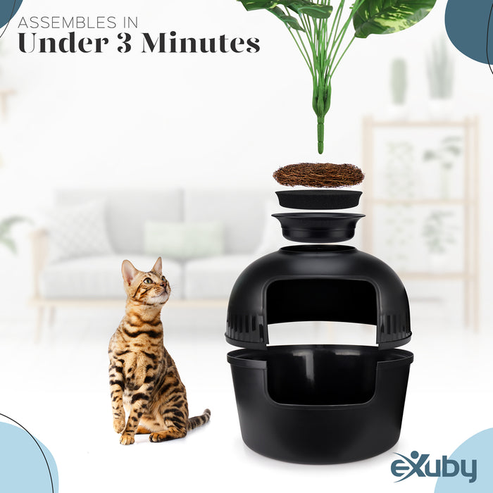 eXuby Hidden Litter Box for Cats - The Only Black Planter Furniture Litter Box on the Market - Easy to Assemble & Clean - Black Charcoal Filter Eliminates Odor - Guests Will Never Know What it is!