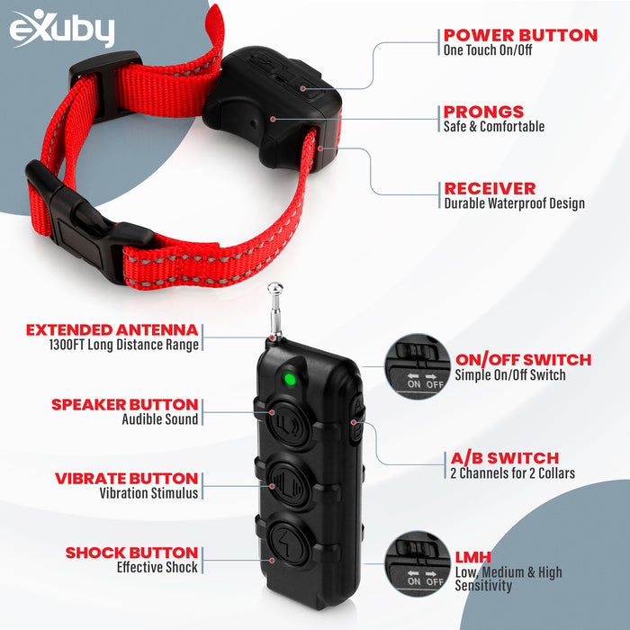 eXuby Extra Small Shock Collar for Small Dogs 5-15lbs - Gentle Plastic Prongs (no harsh metal prongs) - Compact & Simple Remote - Dedicated Buttons for Sound, Vibration & Shock - 1000ft Distance