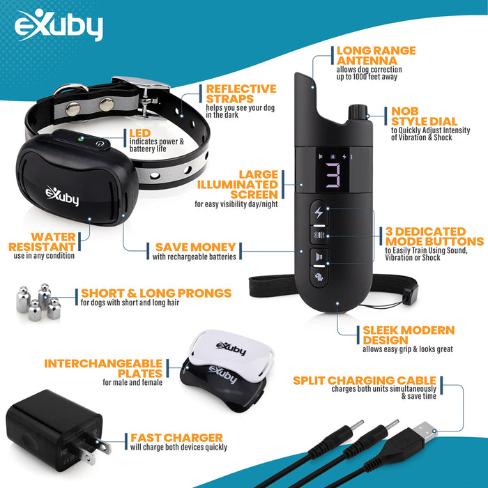 eXuby Small Shock Collar for Small Dogs 5-15lbs - Stop Your Tiny Dog from Excessive Barking, Biting, Attacking Dogs, Running into Street etc. - Individual Buttons for Sound, Vibration & Shock