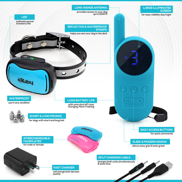 eXuby - Tiny Shock Collar for Small Dogs 5-15lbs - Smallest Collar on The Market - Sound, Vibration, Shock - 9 Intensity Levels - Pocket-Size Remote - Long Battery Life - Water-Resistant - Teal & Pink