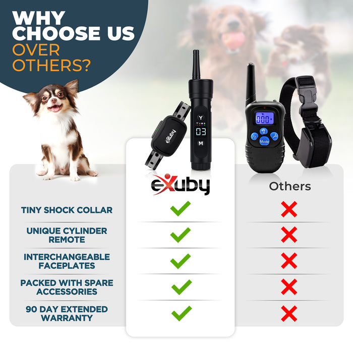 eXuby Small Dog Shock Collar 5-15 Pounds - Stop Your Pooch from Excessive Barking, Biting, Attacking, Running into Street & more - Perfect for Small Dogs - Easy to Use - Choose Between Sound/Vibration/Shock