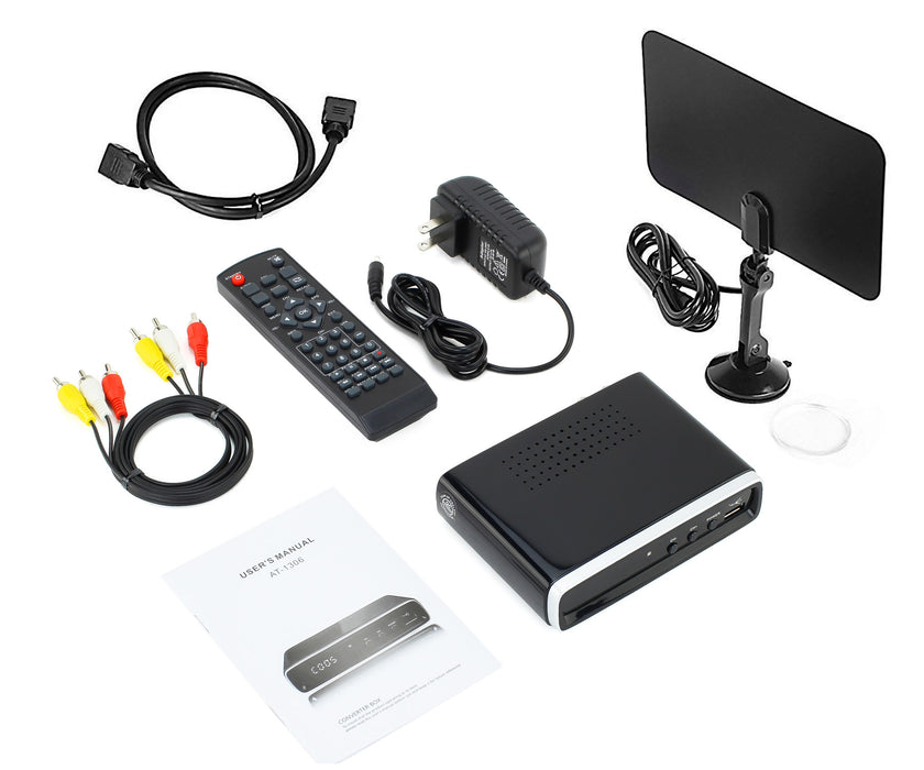eXuby Digital TV Converter Box 1306+Antenna+HDMI Cable - Get Rid of Cable Bills - View and Record Local HD Digital Channels for Free - Instant or Scheduled Recording, 1080P HDTV, Electronic Program Guide