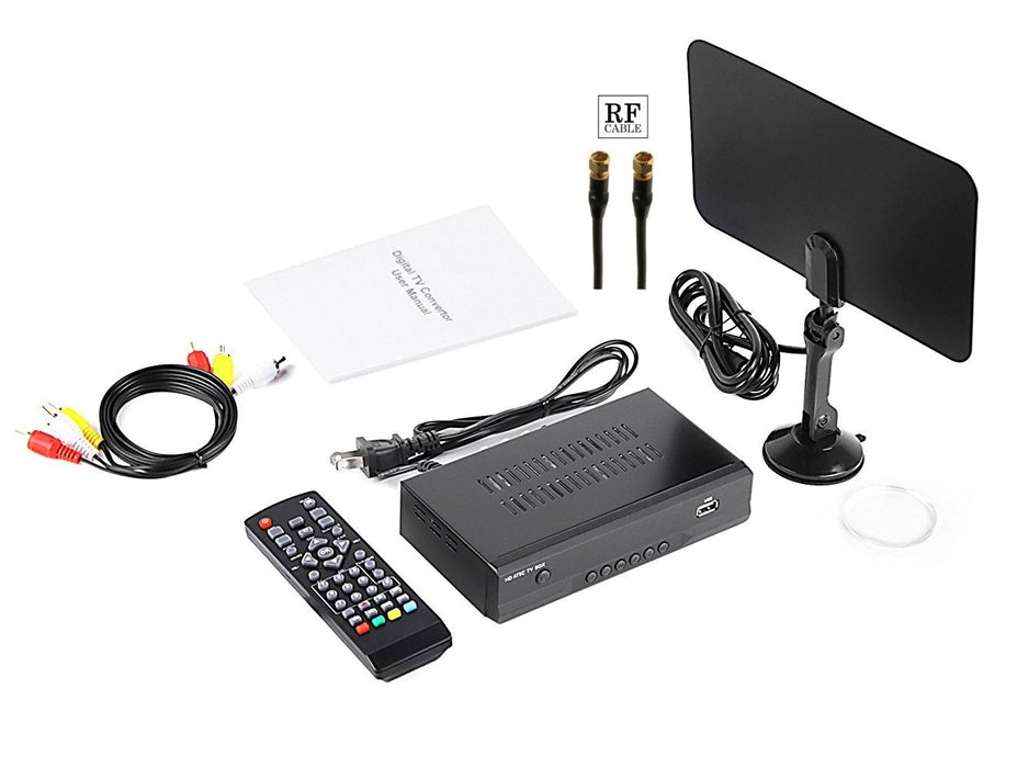eXuby Digital TV Converter Box 1668+Antenna+RF/Coaxial Cable - Get Rid of Cable Bills - View and Record Local HD Digital Channels for Free - Instant or Scheduled Recording, 1080P HDTV, Electronic Program Guide