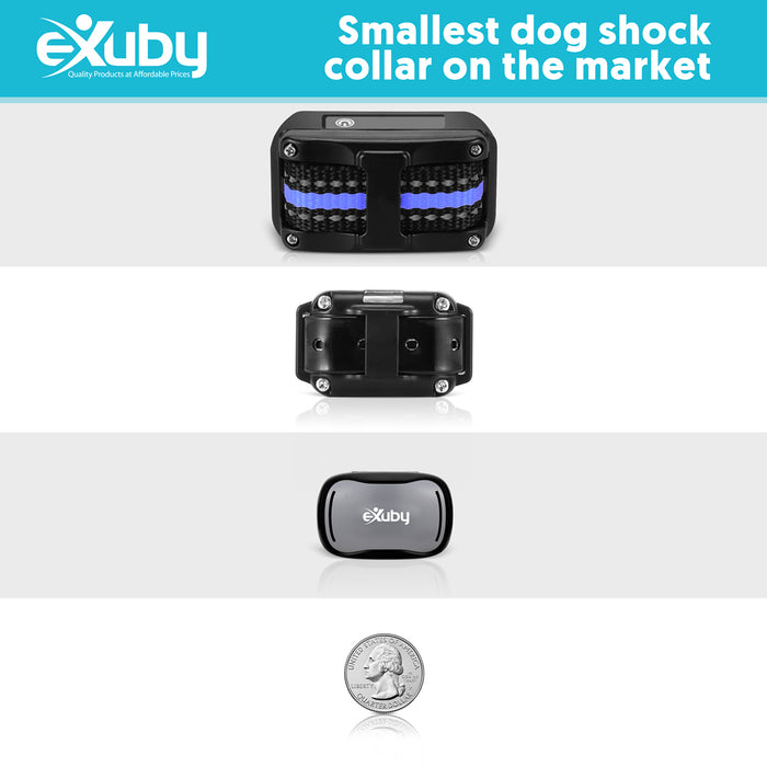eXuby - Tiny Shock Collar for Small Dogs 5-15lbs - Smallest Collar on The Market - Sound, Vibration, Shock - 9 Intensity Levels - Pocket-Size Remote - Long Battery Life - Water-Resistant - Gray & Black